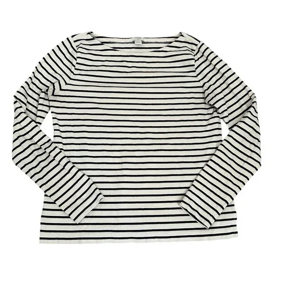 J. Crew cream and navy Striped Long Sleeve Tee - Picture 1 of 5